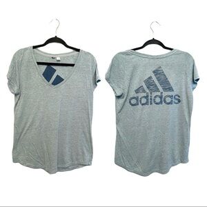 Adidas heathered blue graphic logo vneck tshirt